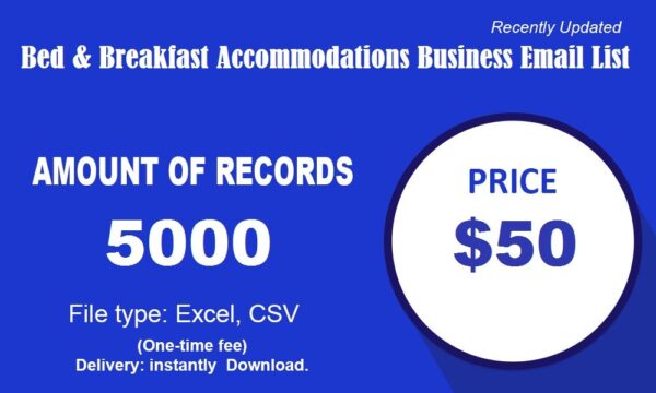 Bed & Breakfast Accommodations Customer service Email Data