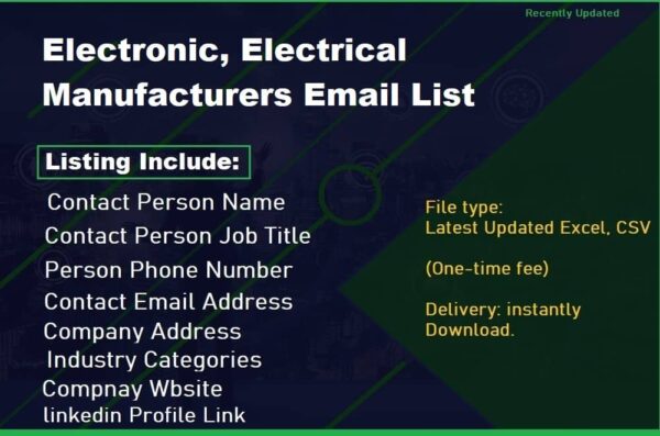 Electronic, Electrical Manufacturers Customer service Email Data