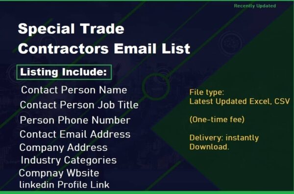 Special Trade Contractors Customer service Email Data