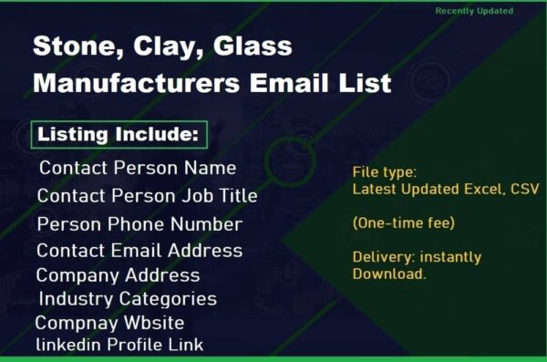 Stone, Clay, Glass Manufacturers Customer service Email Data