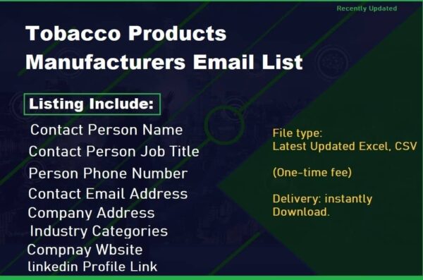 Tobacco Products Manufacturers Customer service Email Data